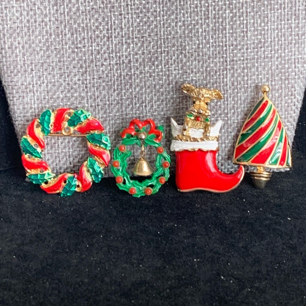 Four Christmas Pins / Brooches (2 are stamped)